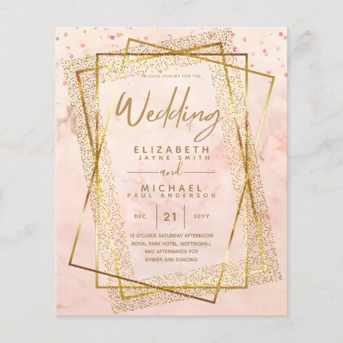 BUDGET GOLD Glitter Foil Look WEDDING INVITATIONS Flyer