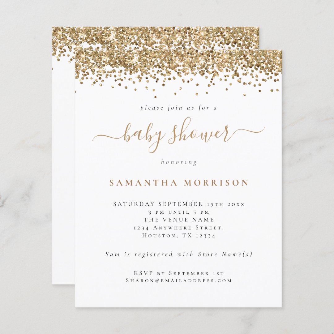 Budget Gold Glitter Girl or Boy Baby Shower Invite | Zazzle