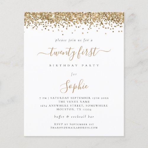 Budget Gold Glitter Girly 21st Party Invitation