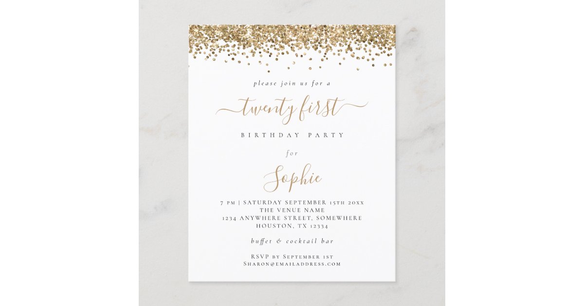 Budget Gold Glitter Girly 21st Party Invitation | Zazzle