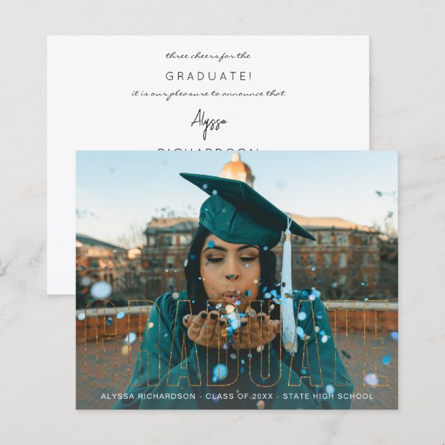 Budget Gold Glitter Graduate Photo Announcement (Front/Back)