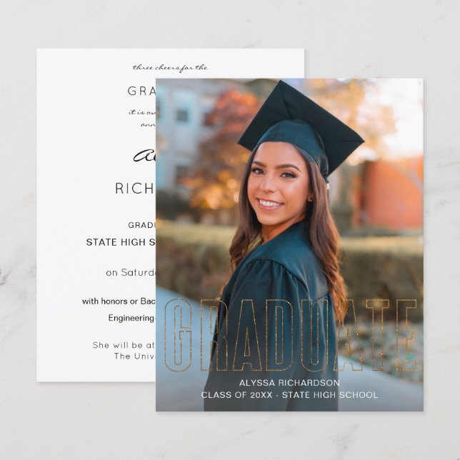 Budget Gold Glitter Graduate Photo Announcement V (Front/Back)