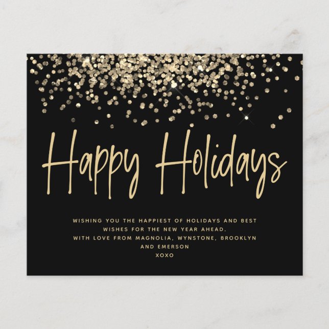 BUDGET Gold Glitter Happy Holidays Card (Front)