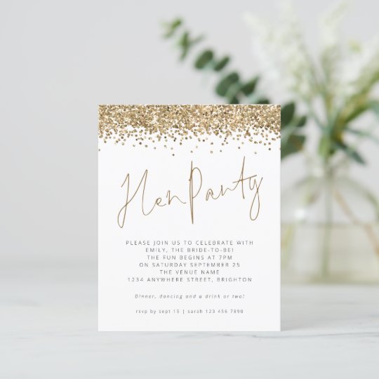 Budget Gold Glitter Hen Party Invitation | Zazzle.com