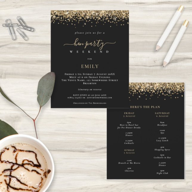Budget Gold Glitter Hen Weekend Itinerary Invite (Creator Uploaded)