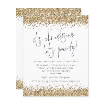 Budget Gold Glitter Its Christmas Lets Party Invit