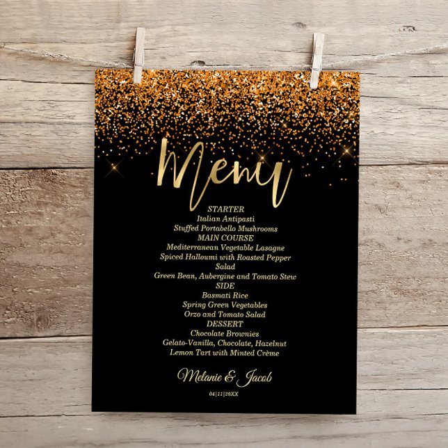 Budget Gold Glitter Luxury Flat Menu Card (Creator Uploaded)