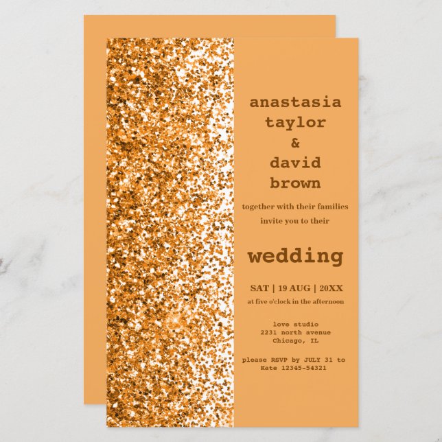 Budget Gold Glitter Modern Wedding Invitation (Front/Back)