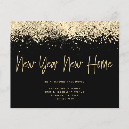 BUDGET Gold Glitter New Year New Home Moving Card