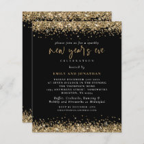 Budget Gold Glitter New Years Eve Black Invite