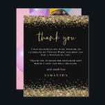 Budget Gold Glitter Photo 21st Black Thank You<br><div class="desc">Budget Gold Glitter Photo 21st Black Thank You. A budget price SMALLER 4.5” x 5.6” alternative. Available in a SEMI-GLOSS 110 lb CARD STOCK which is the default option (thicker for invitations), OR a SATIN FINISH 80 lb THINNER PAPER STOCK (ideal for enclosures). Borders of faux gold glitter are at...</div>