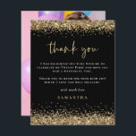 Budget Gold Glitter Photo 21st Black Thank You<br><div class="desc">Budget Gold Glitter Photo 21st Black Thank You. A budget price SMALLER 4.5” x 5.6” alternative. Available in a SEMI-GLOSS 110 lb CARD STOCK which is the default option (thicker for invitations), OR a SATIN FINISH 80 lb THINNER PAPER STOCK (ideal for enclosures). Borders of faux gold glitter are at...</div>