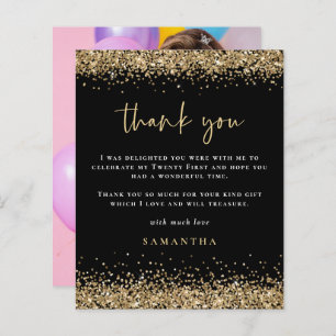 Budget Gold Glitter Photo 21st Black Thank You