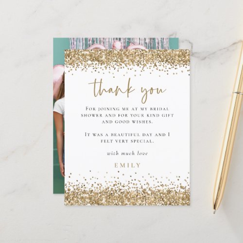 Budget Gold Glitter Photo Bridal Shower Thank You