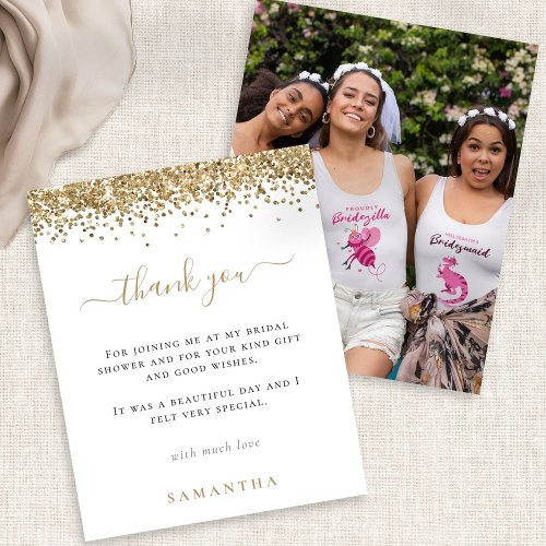 Budget Gold Glitter Photo Bridal Shower Thank You