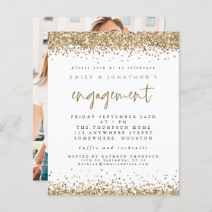 Budget Gold Glitter Photo Engagement Invitation