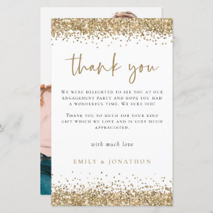 Budget Gold Glitter Photo Engagement Thank You