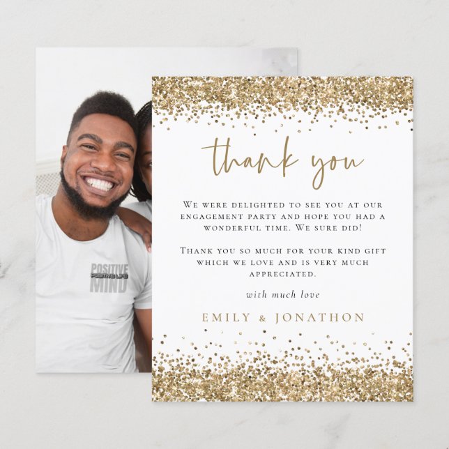 Budget Gold Glitter Photo Engagement  Thank You (Front/Back)