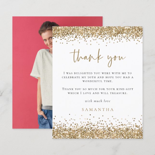 Budget Gold Glitter Photo Fiftieth 50th Thank You (Front/Back)