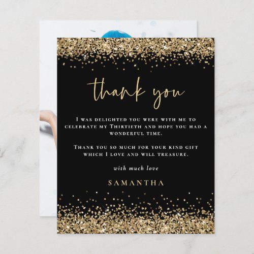 Budget Gold Glitter Photo Thirtieth Black Thankyou