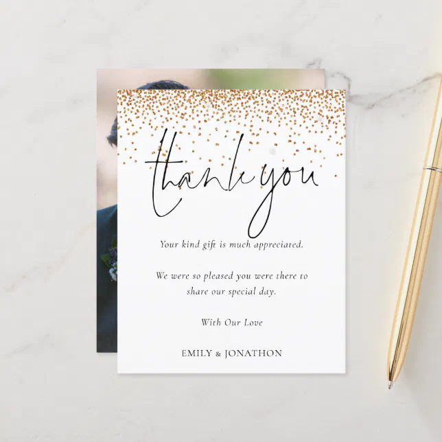 Budget Gold Glitter Photo Wedding Thank You | Zazzle