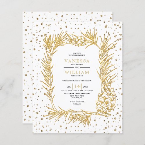 BUDGET Gold glitter pine wedding invitatation