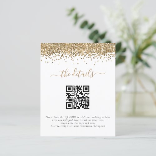 Budget Gold Glitter QR Code Wedding Details 