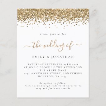 Budget Gold Glitter QR code Wedding Invitation | Zazzle