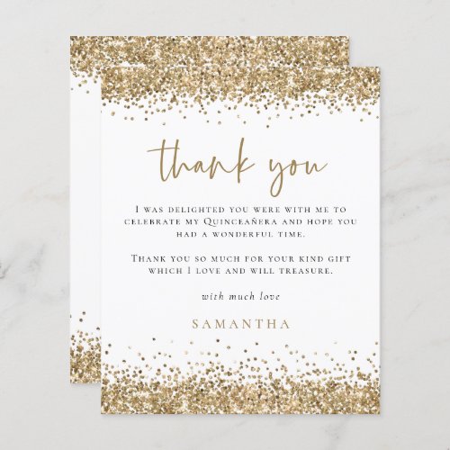 Budget Gold Glitter Quinceaera Party Thank You