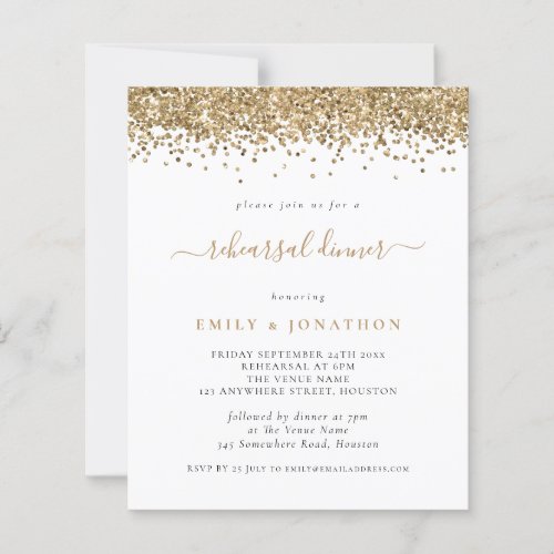 Budget Gold Glitter Rehearsal Dinner Invitation