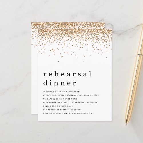 Budget Gold Glitter Rehearsal Dinner Invitation