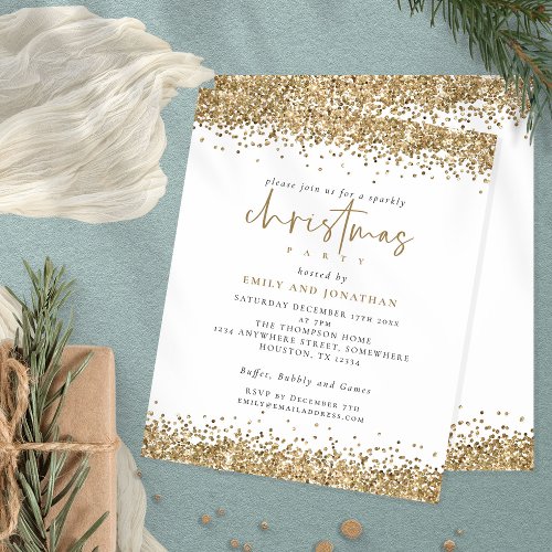 Budget Gold Glitter Script Christmas Party Invite