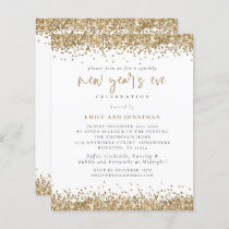Budget Gold Glitter Script New Years Eve Invite
