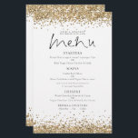 Budget Gold Glitter Script Wedding Menu<br><div class="desc">Budget Gold Glitter Script Wedding Menu. A budget price size 5.5” x 8.5”, A stylish set script for the header Menu and faux glitter borders in gold. Easily personalise the rest of the text to your own details which includes alternatives for your vegan or vegetarian options.</div>