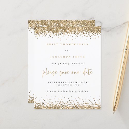 Budget Gold Glitter Script Wedding Save The Date