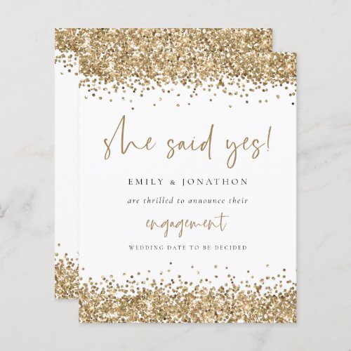 Budget Gold Glitter She Said Yes Engagement