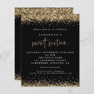 Budget Gold Glitter Sweet Sixteen Black Birthday