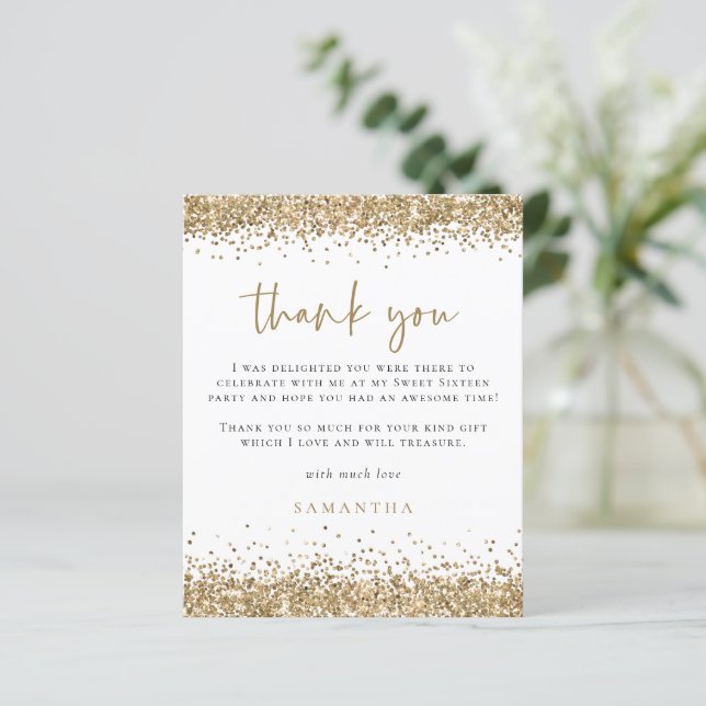 Budget Gold Glitter Sweet Sixteen Party Thank You (Standing Front)