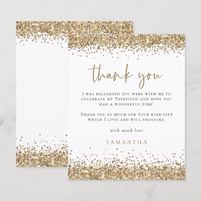 Budget Gold Glitter Thirtieth Birthday Thank You (Front/Back)