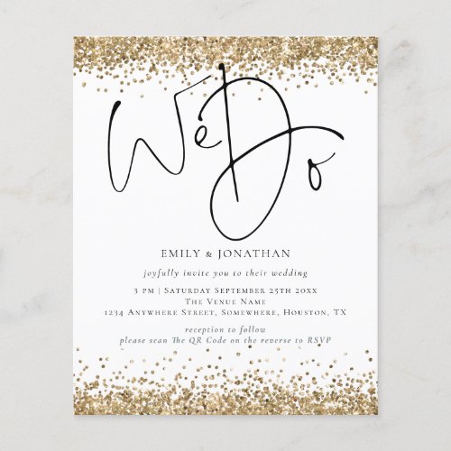 Budget Gold Glitter We Do QR Wedding Invite