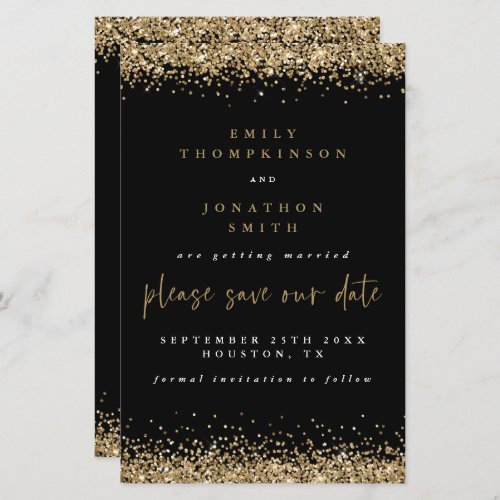 Budget Gold Glitter Wedding Black Save The Date