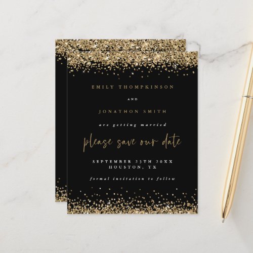 Budget Gold Glitter Wedding Black Save The Date