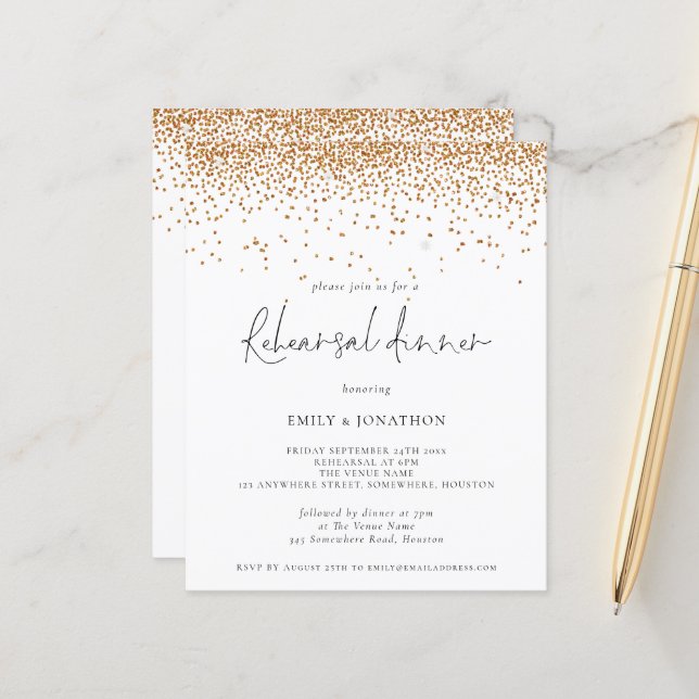 Budget Gold Glitter Wedding Rehearsal Dinner (Front/Back In Situ)