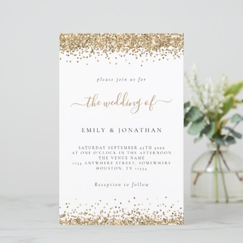 Budget Gold Glitter Wedding White Invitation