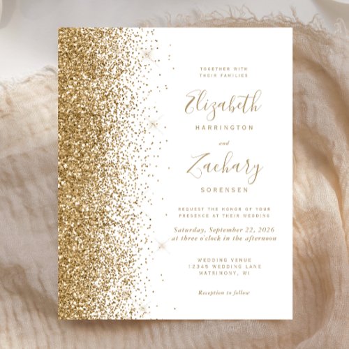 Budget Gold Glitter White Wedding Invitation