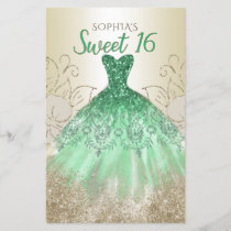 Budget Gold Green Dress Sweet 16 Invitation