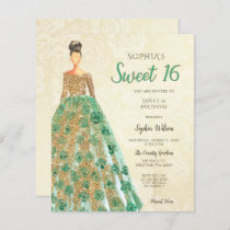 Budget Gold Green Dress Sweet 16 Invitation