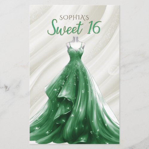 Budget Gold Green Dress Sweet 16 Invitation