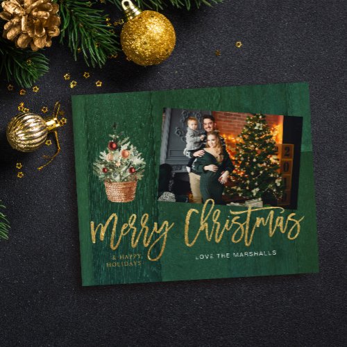 Budget Gold  Green Rustic Christmas One Photo Flyer