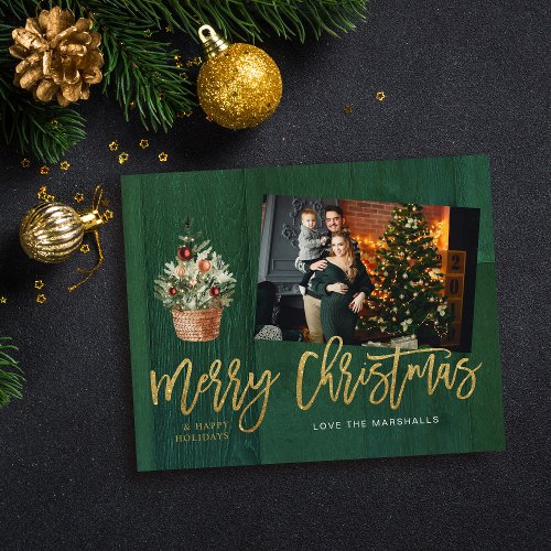 Budget Gold  Green Wood Rustic Christmas Photo Flyer